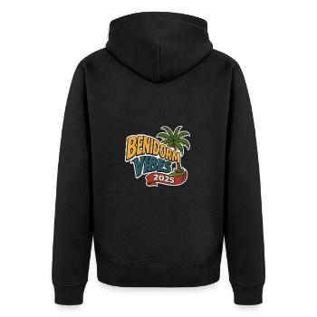 Benidorm Vibes 2025 - Unisex Premium Bio Zip Hoodie - Schwarz - Hinten - Nico (187cm)