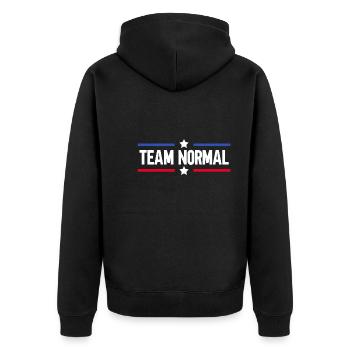 Team Normal - Unisex Premium Bio Zip Hoodie - Schwarz - Hinten - Nico (187cm)