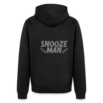Late Riser Funny Snooze Man Nightshift - Unisex Premium Bio Zip Hoodie - Schwarz - Hinten - Nico (187cm)