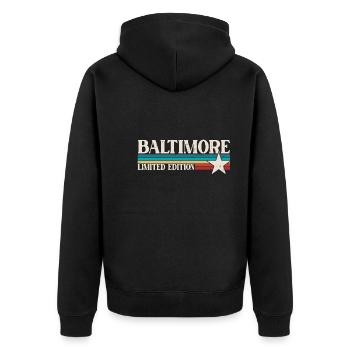 Baltimore - Unisex Premium Bio Zip Hoodie - Schwarz - Hinten - Nico (187cm)