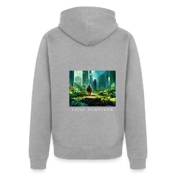 Lone Survivor Einziger Überlebender - Unisex Premium Bio Zip Hoodie - Grau meliert - Hinten - Nico (187cm)