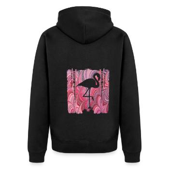 vogel e 117 flamingo - Unisex Premium Bio Zip Hoodie - Schwarz - Hinten - Nico (187cm)