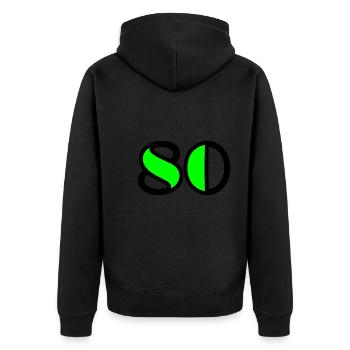 80. 80 JAHRE. 80-JÄHRIGES JUBILÄUM. 80-JÄHRIGES JUBILÄUM - Unisex Premium Bio Zip Hoodie - Schwarz - Hinten - Nico (187cm)