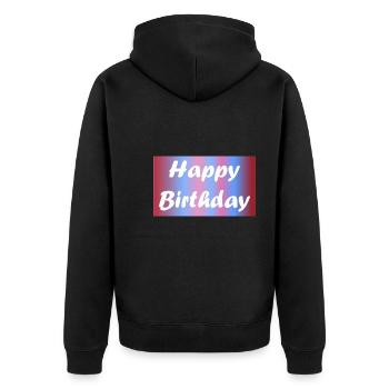 ALLES GUTE ZUM GEBURTSTAG. ALLES GUTE ZUM GEBURTSTAG. JAHRESTAG. - Unisex Premium Bio Zip Hoodie - Schwarz - Hinten - Nico (187cm)