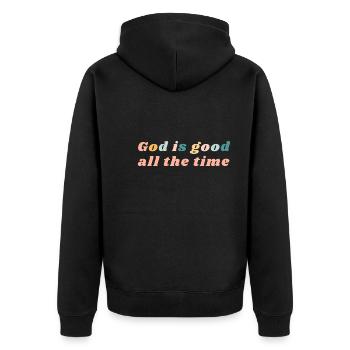 God Is Good All The TIme - Bunte Stimmung Christian - Unisex Premium Bio Zip Hoodie - Schwarz - Hinten - Nico (187cm)