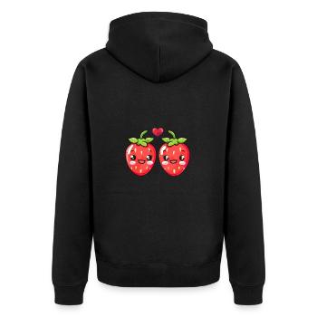 Erdbeeren Paar Liebe Herz Lustig - Unisex Premium Bio Zip Hoodie - Schwarz - Hinten - Nico (187cm)