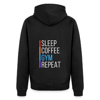 Kaffee Fitnessraum lustig - Unisex Premium Bio Zip Hoodie - Schwarz - Hinten - Nico (187cm)