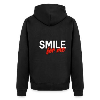 Smile for me - Zeig mir ein lächeln - Unisex Premium Bio Zip Hoodie - Schwarz - Hinten - Nico (187cm)