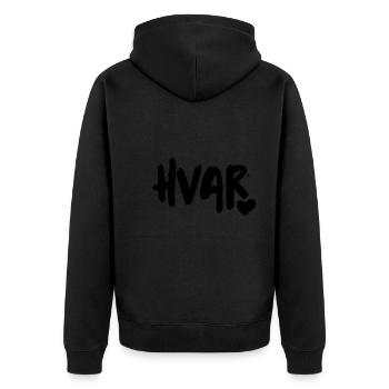 HVAR LOVE black - Unisex Premium Bio Zip Hoodie - Schwarz - Hinten - Nico (187cm)