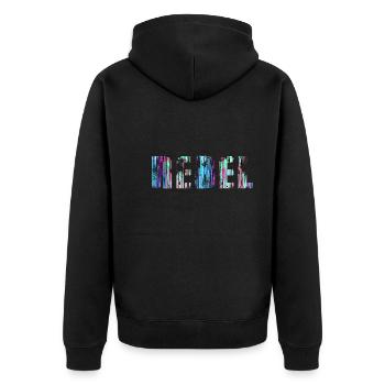 rebel,schrift,bunt,malerei,graffiti,blau - Unisex Premium Bio Zip Hoodie - Schwarz - Hinten - Nico (187cm)