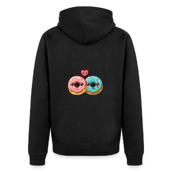 Donuts Paar Liebe Herz Lustig - Unisex Premium Bio Zip Hoodie - Schwarz - Hinten - Nico (187cm)