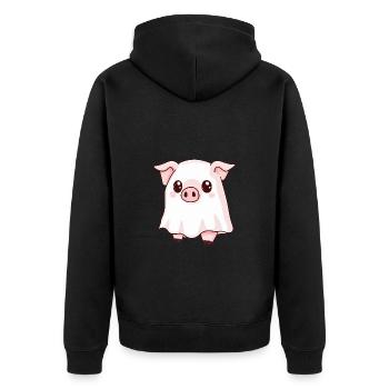 Schwein Halloween Lustig Geist - Unisex Premium Bio Zip Hoodie - Schwarz - Hinten - Nico (187cm)