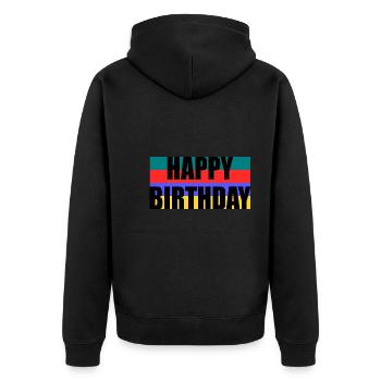 JAHRESTAG. ALLES GUTE ZUM GEBURTSTAG!. ALLES GUTE ZUM GEBURTSTAG!. - Unisex Premium Bio Zip Hoodie - Schwarz - Hinten - Nico (187cm)