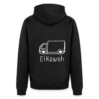 Elkaweh / LKW / Kinder / Schule / Bildwitz - Unisex Premium Bio Zip Hoodie - Schwarz - Hinten - Nico (187cm)