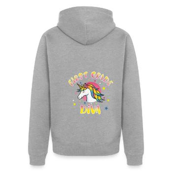First Grade Diva Einhorn Einschulung Geschenk - Unisex Premium Bio Zip Hoodie - Grau meliert - Hinten - Nico (187cm)