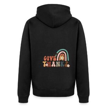 Thanksgiving give thanks retro vintage rainbow - Unisex Premium Organic Zip Hoodie - black - Back - Nico (187cm)