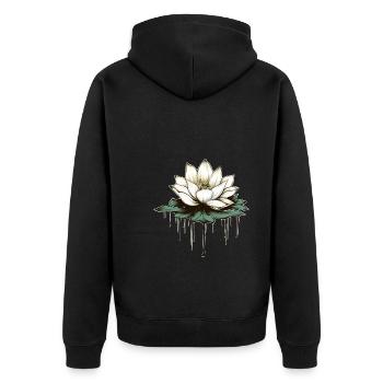 Lotusblüte - Unisex Premium Bio Zip Hoodie - Schwarz - Hinten - Nico (187cm)