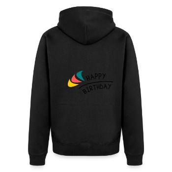 JAHRESTAG. ALLES GUTE ZUM GEBURTSTAG!. ALLES GUTE ZUM GEBURTSTAG!. - Unisex Premium Bio Zip Hoodie - Schwarz - Hinten - Nico (187cm)