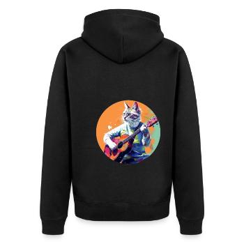 Katze spielt Gitarre - Unisex Premium Bio Zip Hoodie - Schwarz - Hinten - Nico (187cm)