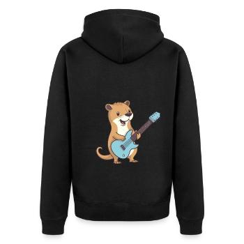 Niedlicher Mungo spielt Gitarre - Unisex Premium Bio Zip Hoodie - Schwarz - Hinten - Nico (187cm)