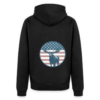 Amerikanische Flagge Elch - Unisex Premium Bio Zip Hoodie - Schwarz - Hinten - Nico (187cm)