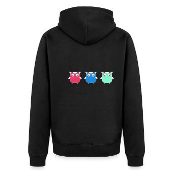 Eulen, Comic, nerd, mint, geek, trio,blau - Unisex Premium Bio Zip Hoodie - Schwarz - Hinten - Nico (187cm)