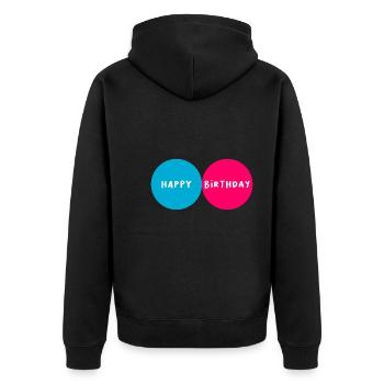 JAHRESTAG. ALLES GUTE ZUM GEBURTSTAG!. ALLES GUTE ZUM GEBURTSTAG!. - Unisex Premium Bio Zip Hoodie - Schwarz - Hinten - Nico (187cm)