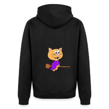 KATZE - HEXE - HEXENBESEN - TIER - KIND - BABY - Unisex Premium Bio Zip Hoodie - Schwarz - Hinten - Nico (187cm)
