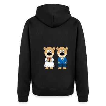 HOCHZEIT - HEIRATEN - LIEBE - BRAUTPAAR - TEDDYS - Unisex Premium Bio Zip Hoodie - Schwarz - Hinten - Nico (187cm)