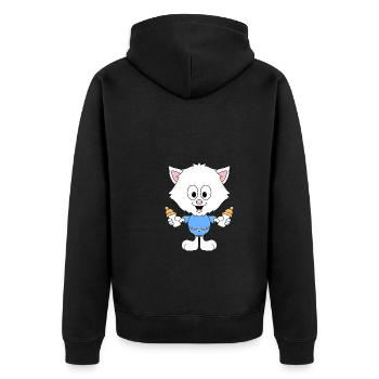 KATZE - CAT - BABY - NACHWUCHS - GEBURT - TIER - Unisex Premium Bio Zip Hoodie - Schwarz - Hinten - Nico (187cm)