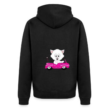 KATZE - CAT - AUTO - CAR - TIER - KIND - BABY - Unisex Premium Bio Zip Hoodie - Schwarz - Hinten - Nico (187cm)