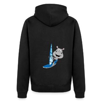 NILPFERD - HIPPO - FLUSSPFERD - WINDSURFER - TIER - Unisex Premium Bio Zip Hoodie - Schwarz - Hinten - Nico (187cm)