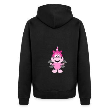 EINHORN - FITNESS - FITNESSSTUDIO - SPORT - HANTEL - Unisex Premium Bio Zip Hoodie - Schwarz - Hinten - Nico (187cm)