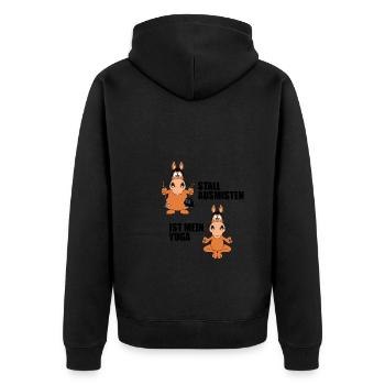 PFERD - STALL AUSMISTEN IST MEIN YOGA - Unisex Premium Bio Zip Hoodie - Schwarz - Hinten - Nico (187cm)