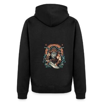 Wikinger Nordmann: Elegantes nordisches Design - Unisex Premium Bio Zip Hoodie - Schwarz - Hinten - Nico (187cm)