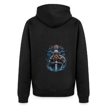 Wikinger Nordmann: Elegantes nordisches Design - Unisex Premium Bio Zip Hoodie - Schwarz - Hinten - Nico (187cm)