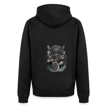 Wikinger Nordmann: Elegantes nordisches Design - Unisex Premium Bio Zip Hoodie - Schwarz - Hinten - Nico (187cm)