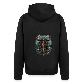 Wikinger Nordmann: Elegantes nordisches Design - Unisex Premium Bio Zip Hoodie - Schwarz - Hinten - Nico (187cm)