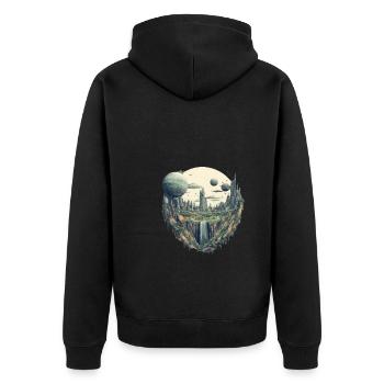 Futuristic life on planets - Unisex Premium Organic Zip Hoodie - black - Back - Nico (187cm)
