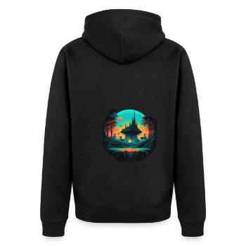 Futuristic life on planets - Unisex Premium Organic Zip Hoodie - black - Back - Nico (187cm)