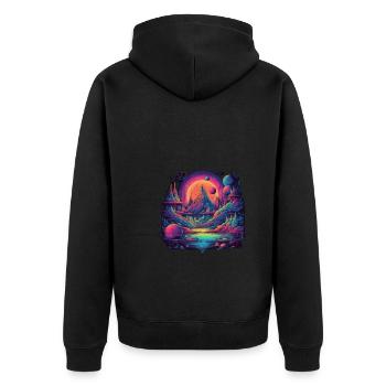 Futuristisch Leben auf Planeten - Unisex Premium Bio Zip Hoodie - Schwarz - Hinten - Nico (187cm)