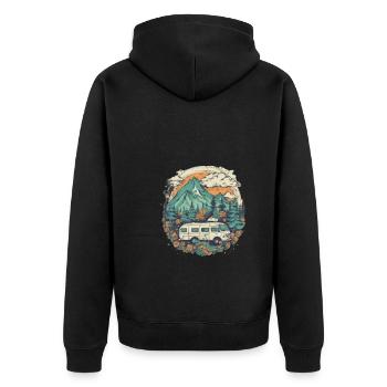 Natur Abenteuer Wandern Camping Design - Unisex Premium Bio Zip Hoodie - Schwarz - Hinten - Nico (187cm)