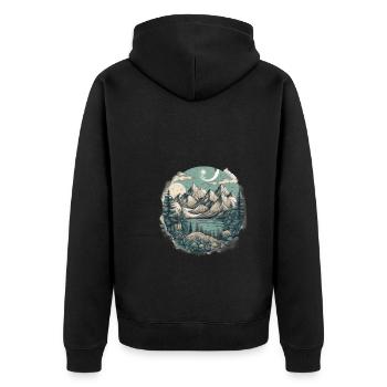 Natur Abenteuer Wandern Camping Design - Unisex Premium Bio Zip Hoodie - Schwarz - Hinten - Nico (187cm)