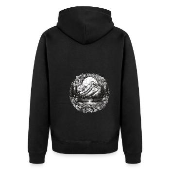 Natur Abenteuer Wandern Camping Design - Unisex Premium Bio Zip Hoodie - Schwarz - Hinten - Nico (187cm)