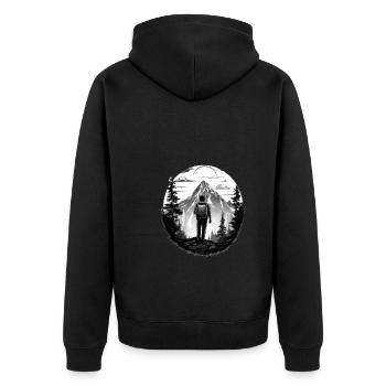 Wandern Berge Bäume Alpen - Unisex Premium Bio Zip Hoodie - Schwarz - Hinten - Nico (187cm)