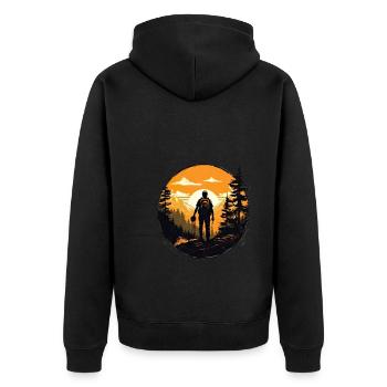 Wandern Berge Bäume Alpen - Unisex Premium Bio Zip Hoodie - Schwarz - Hinten - Nico (187cm)