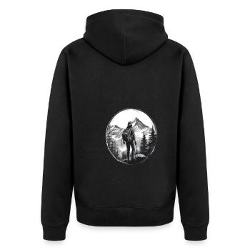 Wandern Berge Bäume Alpen - Unisex Premium Bio Zip Hoodie - Schwarz - Hinten - Nico (187cm)