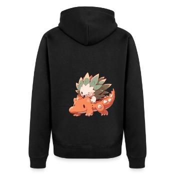 Niedlicher Igel reitet auf Dino - Unisex Premium Bio Zip Hoodie - Schwarz - Hinten - Nico (187cm)