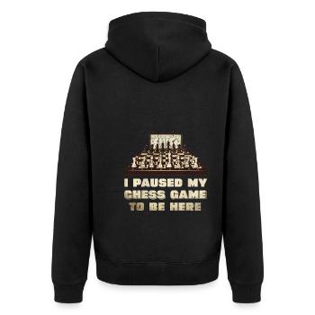 Ich habe mein Schachspiel pausiert um hier zu sein - Unisex Premium Bio Zip Hoodie - Schwarz - Hinten - Nico (187cm)