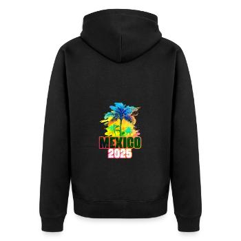 Mexiko 2025 Bunt Palmen - Unisex Premium Bio Zip Hoodie - Schwarz - Hinten - Nico (187cm)
